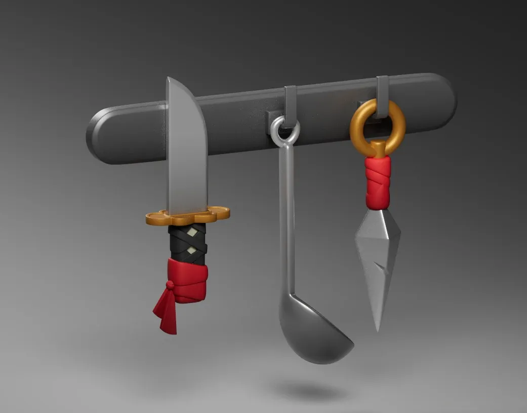 Textured knives and utensils for the Kenji cinematic.