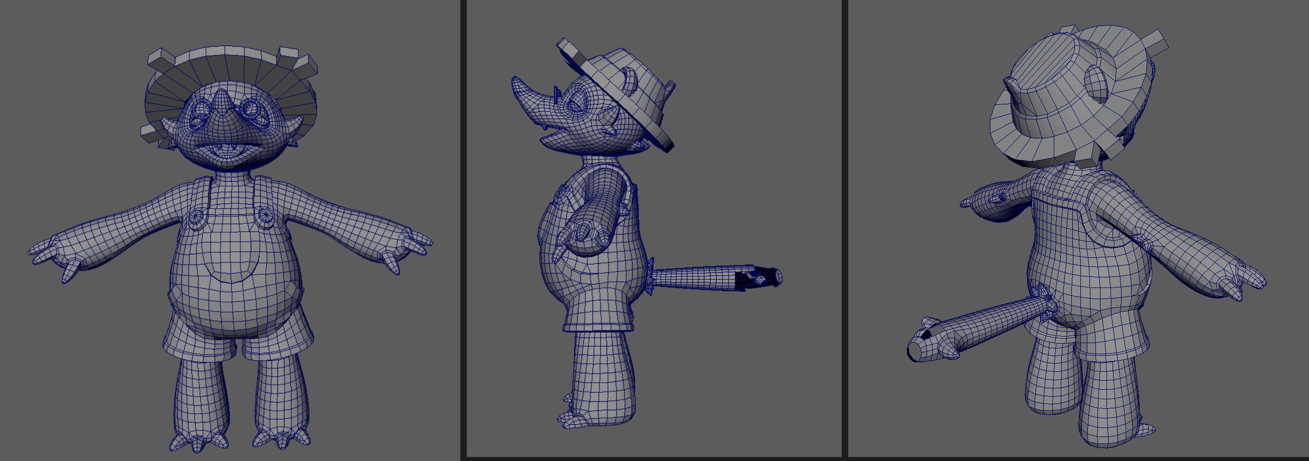 Production retopology turnaround of the Quati character