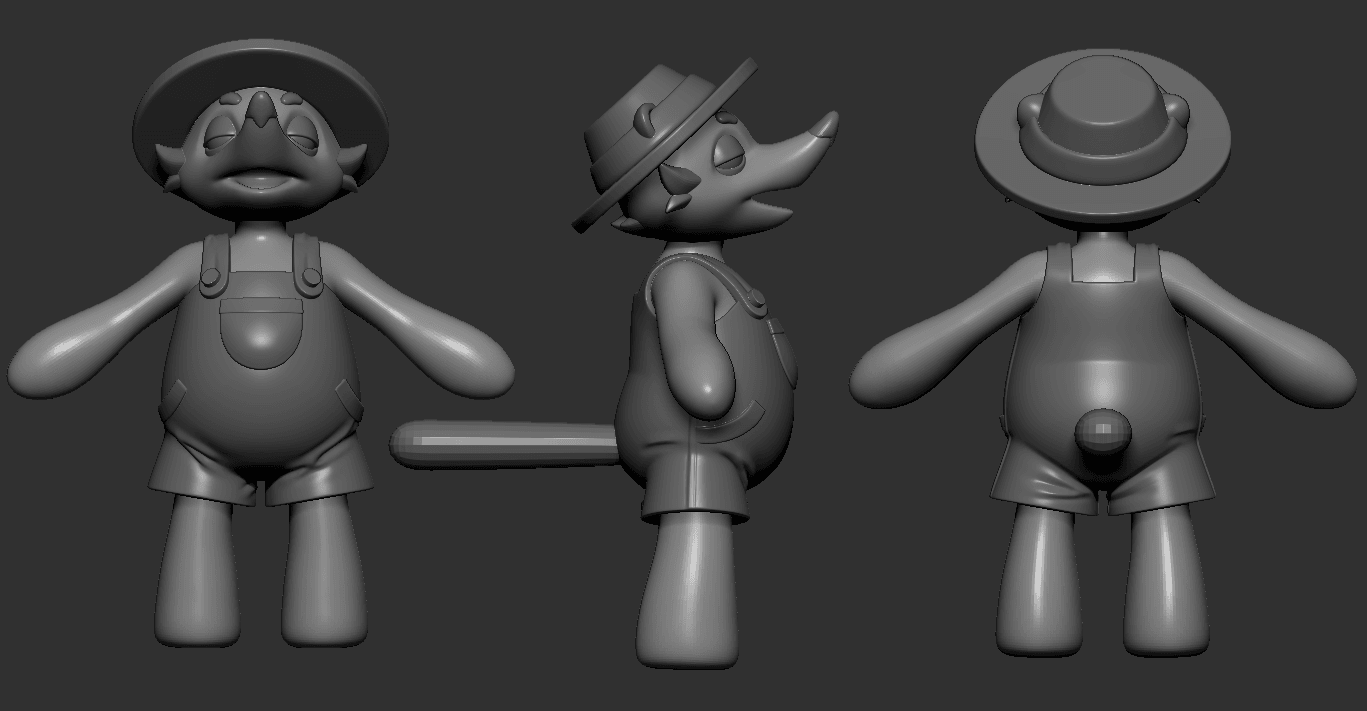 Early clay sculpt turnaround of the Quati character