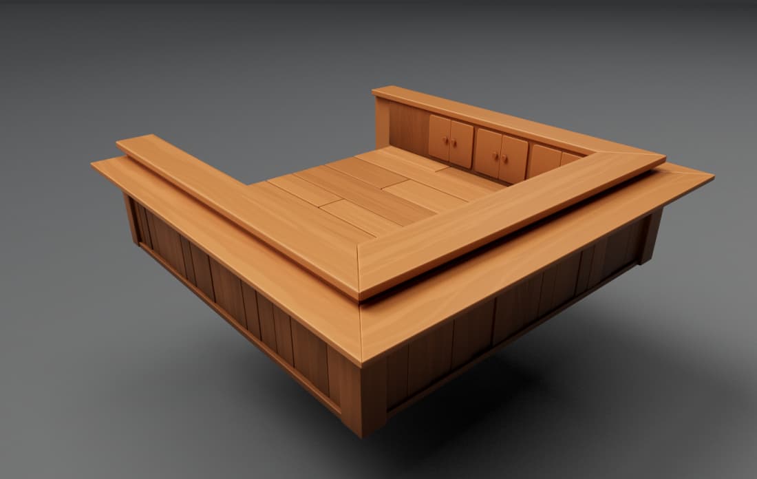 Look development render of the restaurant counter