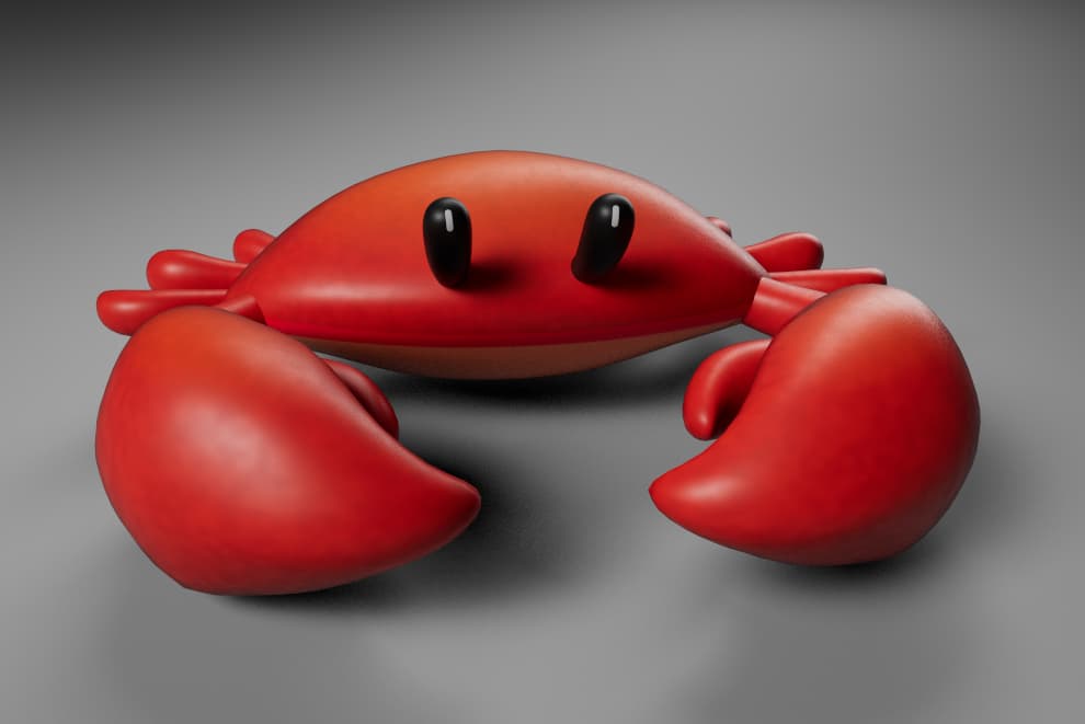 Look development render of the stylized crab