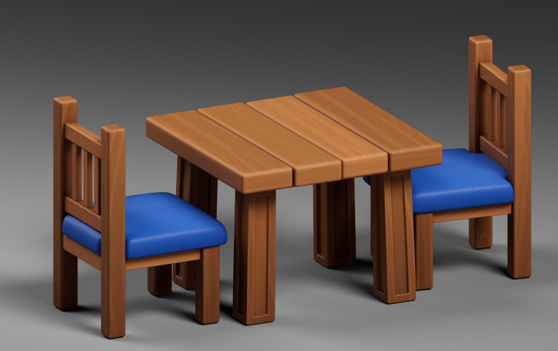 Look development render of the restaurant table and chairs