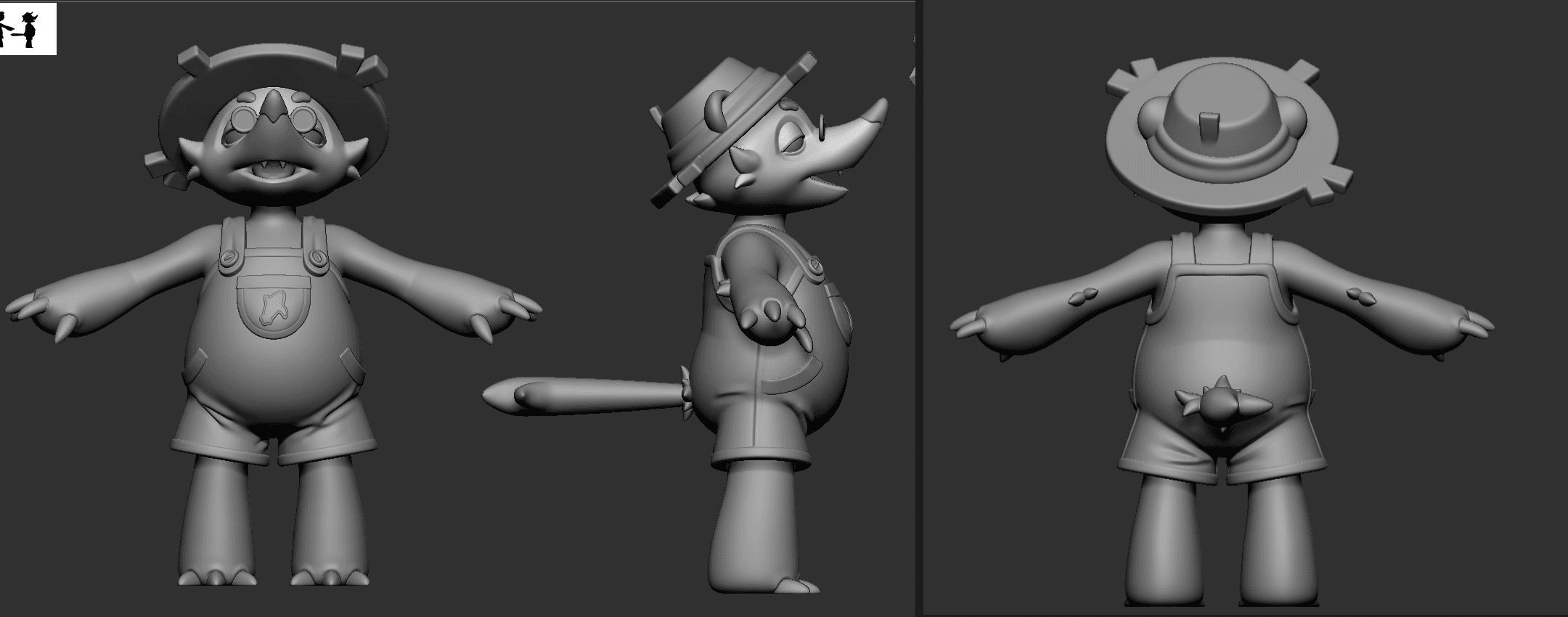 Final high-poly sculpt turnaround of the Quati character