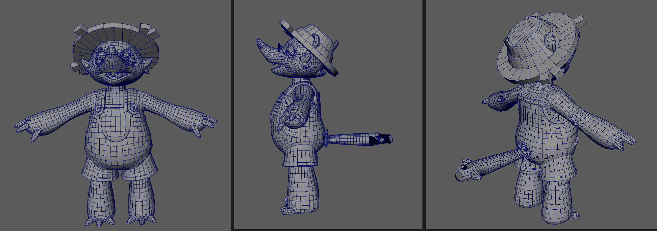 Production retopology turnaround of the Quati character