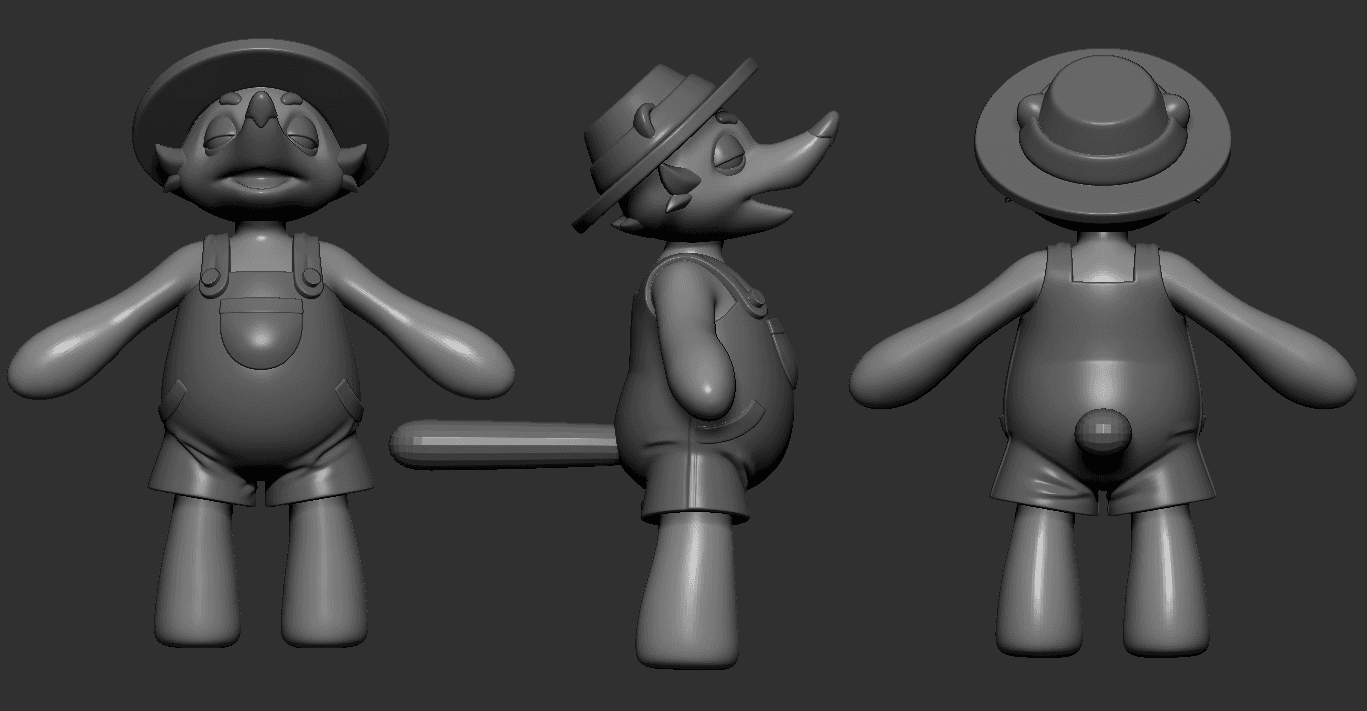 Early clay sculpt turnaround of the Quati character