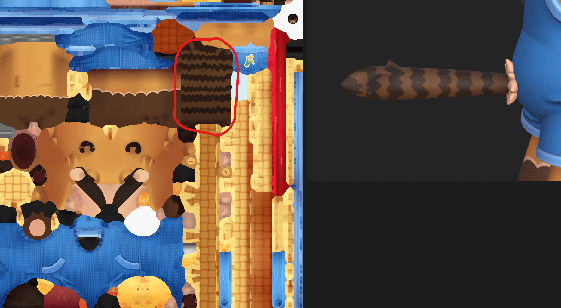 Close study of the Quati character tail texture